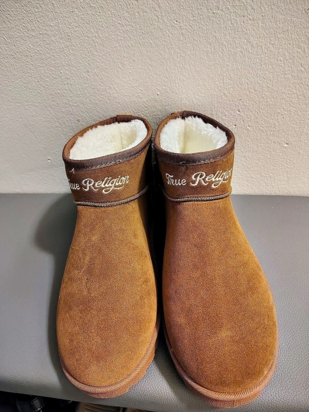 True Religion Lana Faux Suede Wings Logo Boot Brown US 10